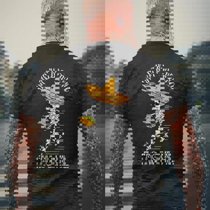 死者の日 メキシコ シュガースカル ファニー タコス スケルトン ハロー メンズTシャツ バックプリント 高齢者への贈り物