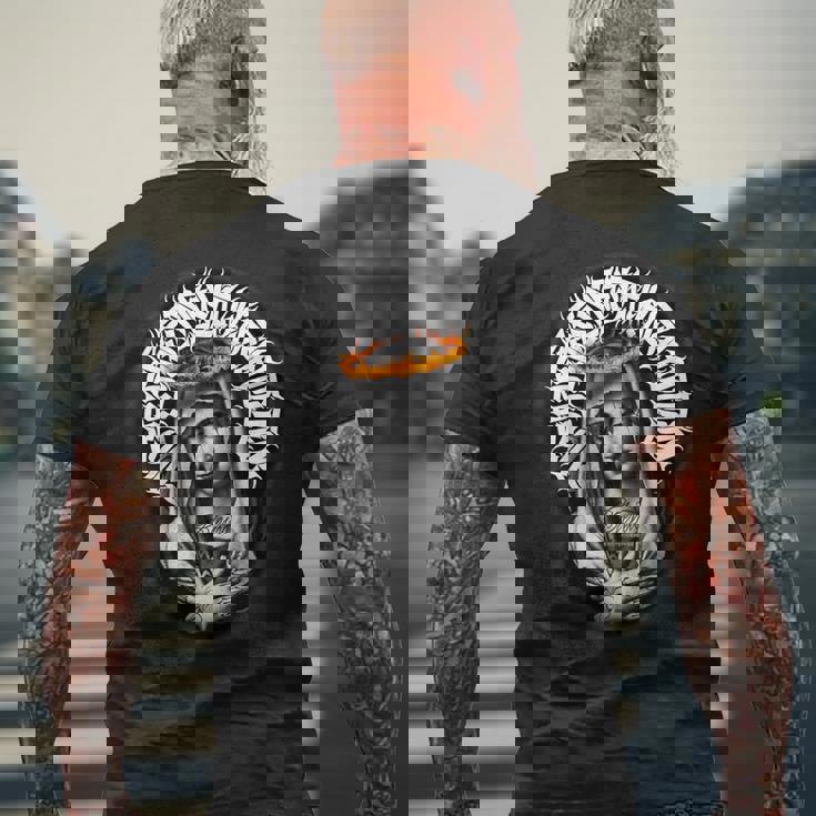 母マリア タトゥー Blessed Pray ゴシック メンズTシャツ バックプリント 高齢者への贈り物