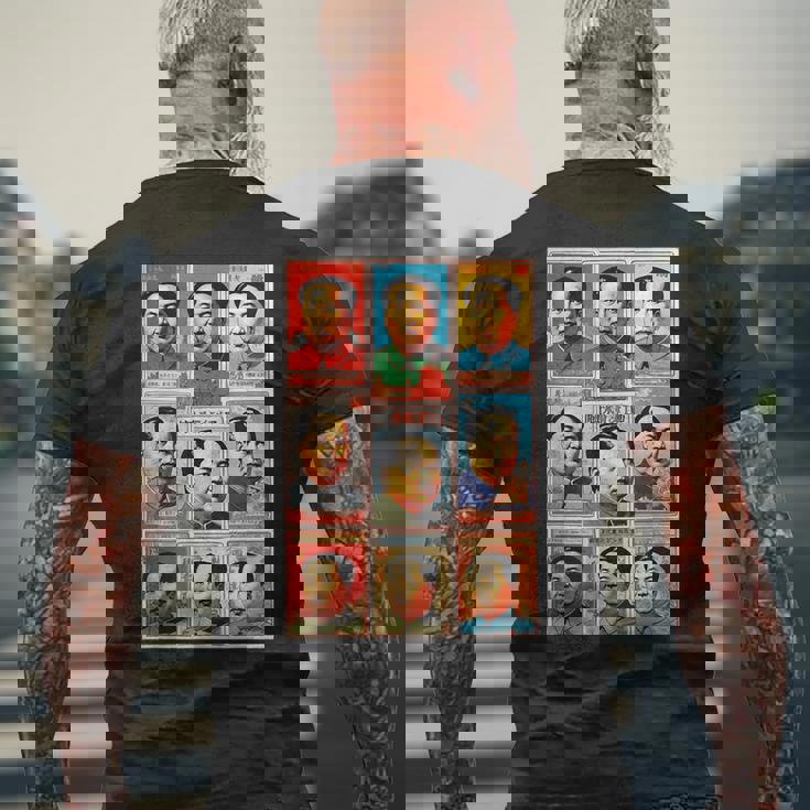 毛沢東ポップアートグリッド-9カラフルな肖像画と書道 メンズTシャツ バックプリント 高齢者への贈り物