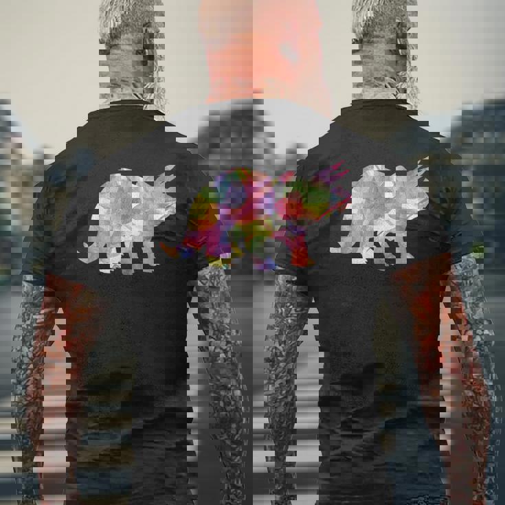 水彩爬虫類トリケラトプス古生物学恐竜 メンズTシャツ バックプリント 高齢者への贈り物