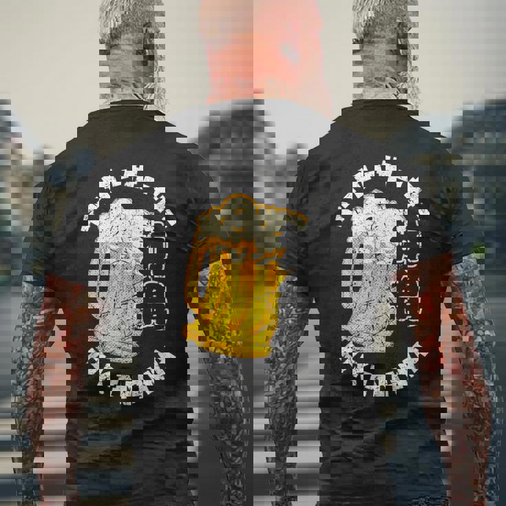 沖縄 日本 ビール 和 漢字 沖縄歌 扇子 お土産 メンズTシャツ バックプリント 高齢者への贈り物