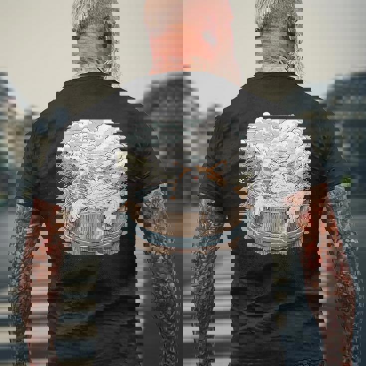 温泉 風呂 子猫 ペット好き 日本画 かわいい 猫 メンズTシャツ バックプリント 高齢者への贈り物