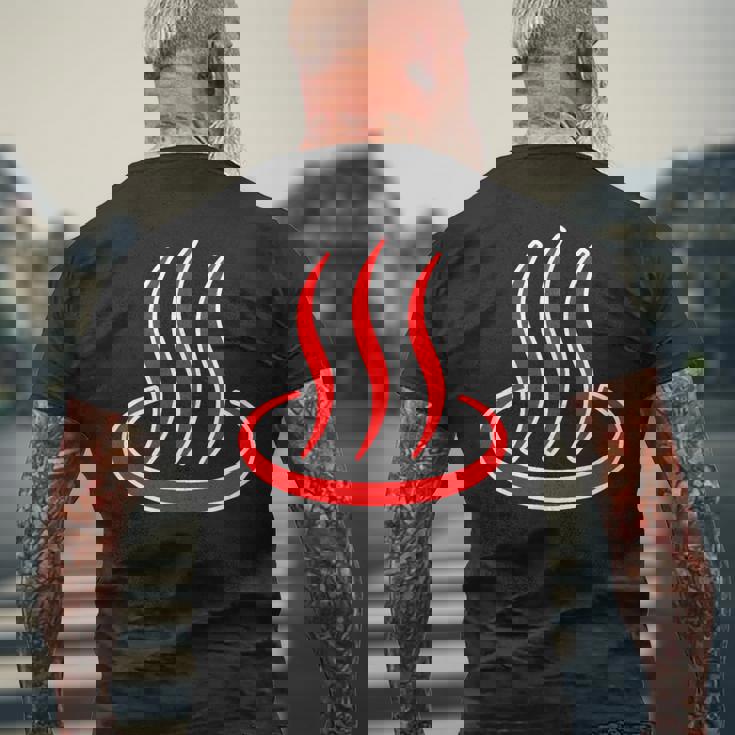 温泉マーク・赤 レッド（アイラブ 温泉／お風呂 大好き）銭湯 記号 お土産 旅行 メッセージ・面白 メンズTシャツ バックプリント 高齢者への贈り物