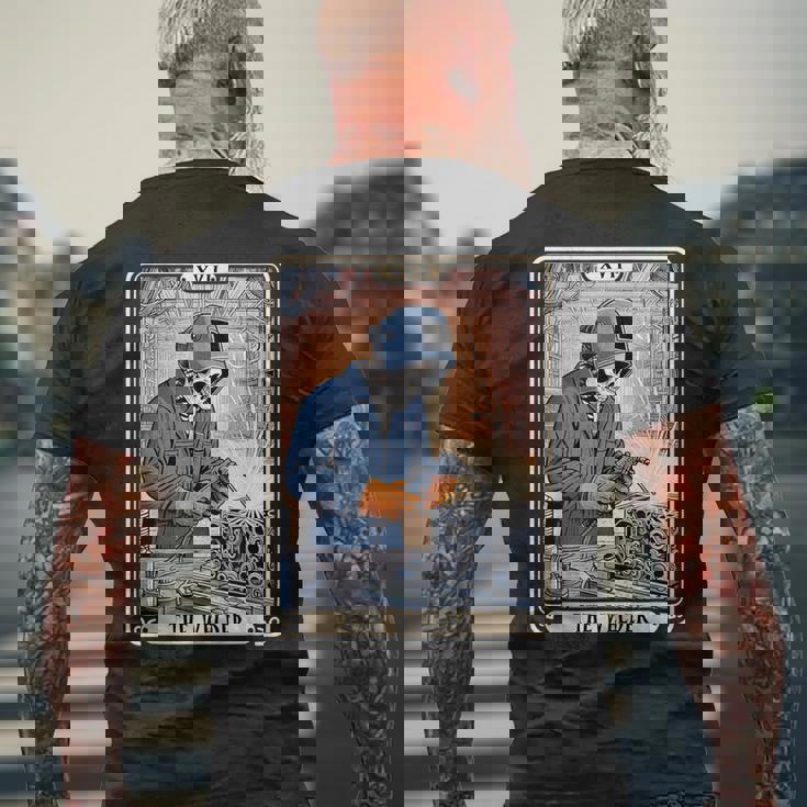 溶接機 溶接 タロット カード スケルトン 面白い 金属製 労働者 メンズTシャツ バックプリント 高齢者への贈り物