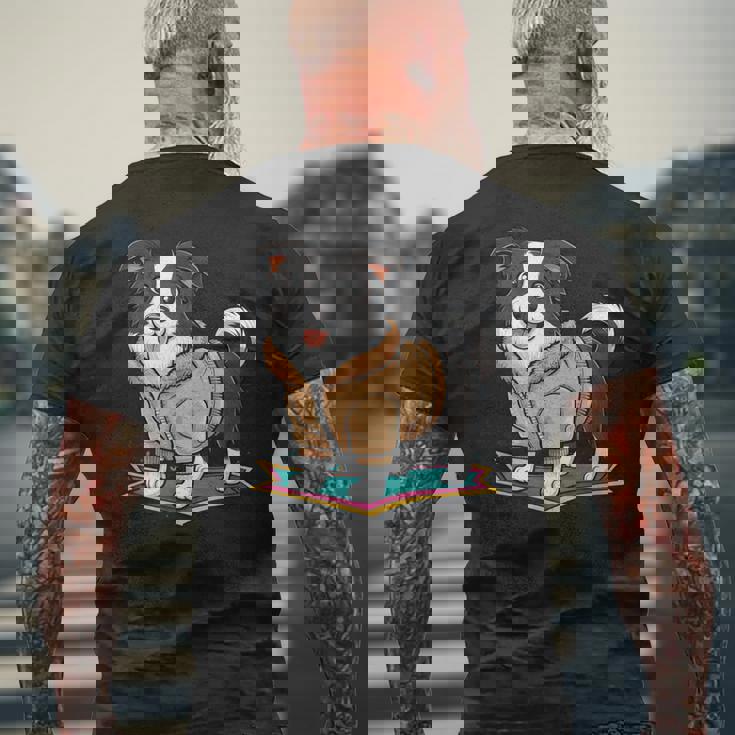 漫画の外観のかわいいボーダーコリー メンズTシャツ バックプリント 高齢者への贈り物