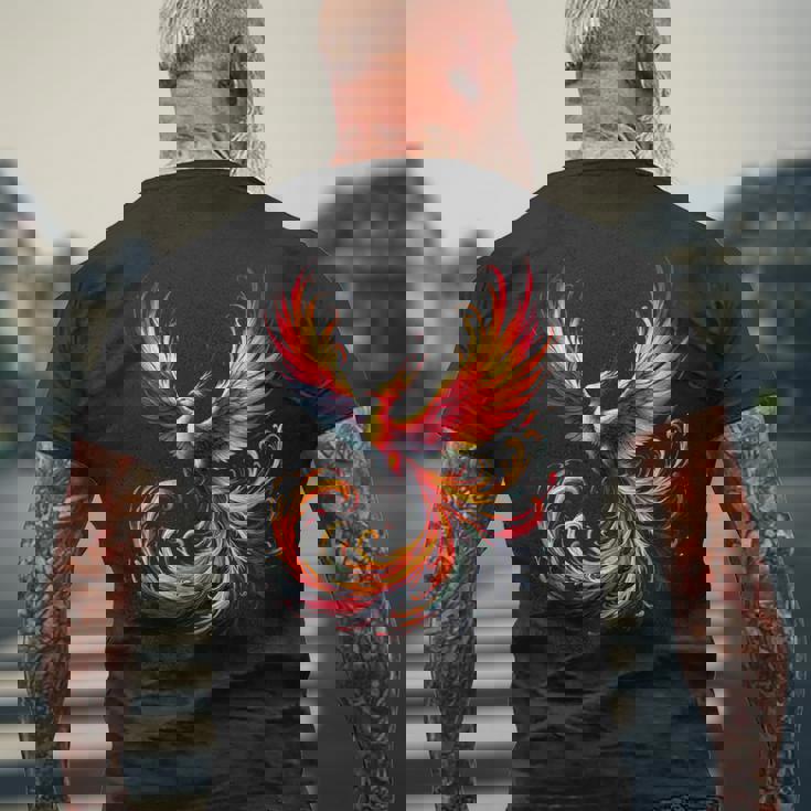 火の鳥 不死鳥 神話上の鳥 立ち上がり 再び生まれる 灰 長袖tシャツ メンズTシャツ バックプリント 高齢者への贈り物