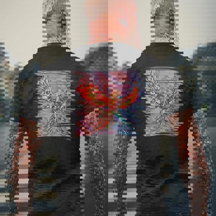 灰からのフェニックス 不死鳥 フェニックス 鳳凰 神話上の生き物 火 バード メンズTシャツ バックプリント 高齢者への贈り物