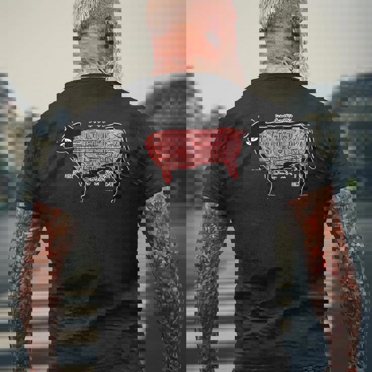 焼肉 カルビ 牛肉 焼肉定食 部位 面白い おもしろ ユーモア ギャグ お笑い メンズTシャツ バックプリント 高齢者への贈り物