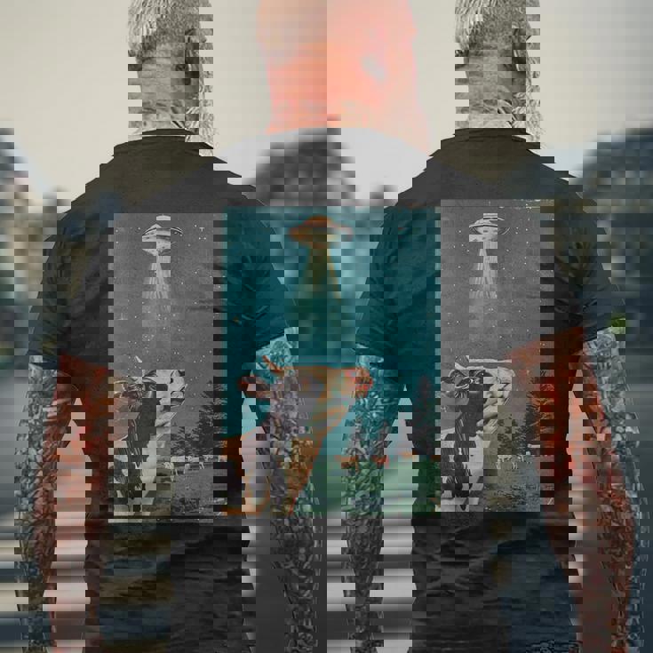 牛とufo ヴィンテージ 面白い アート レトロ グラフィック メンズTシャツ バックプリント 高齢者への贈り物