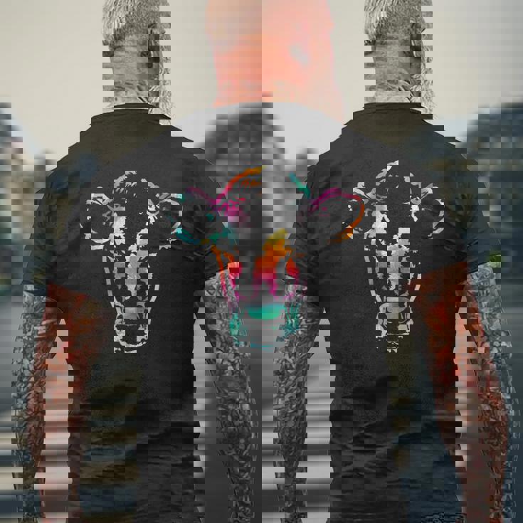 牛のアートヘッドギフト水彩画 メンズTシャツ バックプリント 高齢者への贈り物