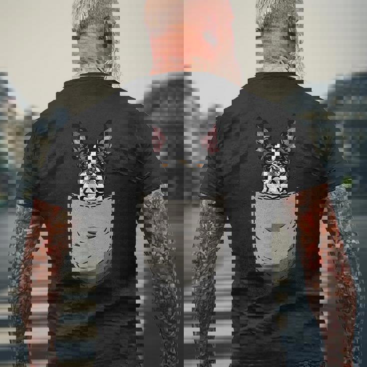 犬 365 ボストンテリア 犬 ポケット入り 犬好きのギフト メンズTシャツ バックプリント 高齢者への贈り物