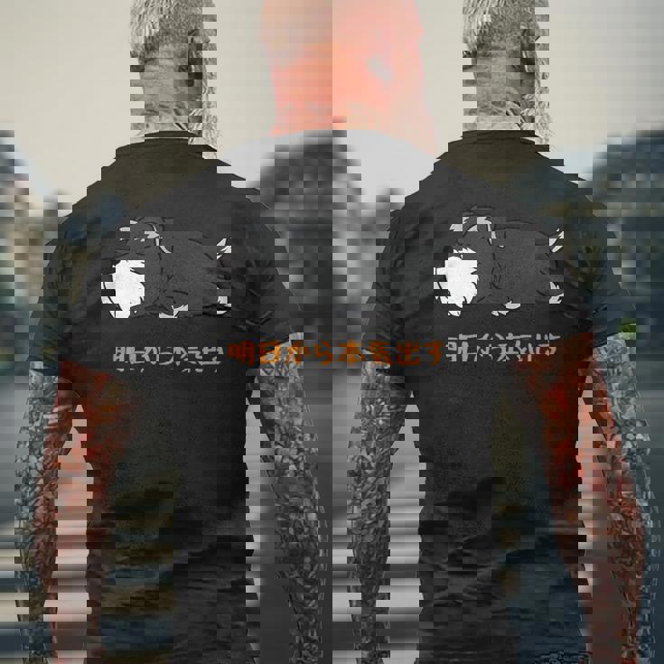 犬 おもしろ 明日から本気出すから 可愛い シュナウザー ミニチュアシュナウザー メンズTシャツ バックプリント 高齢者への贈り物