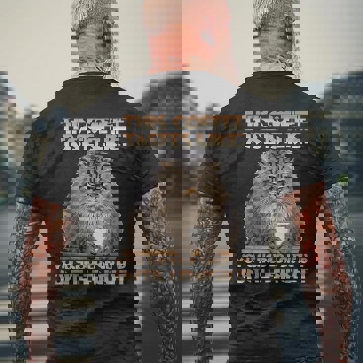 猫朝のイライラとコーヒー愛好家向け T パラス猫 メンズTシャツ バックプリント 高齢者への贈り物