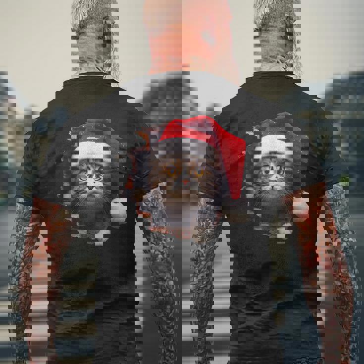 猫 クリスマス クリスマスパーティー メンズTシャツ バックプリント 高齢者への贈り物