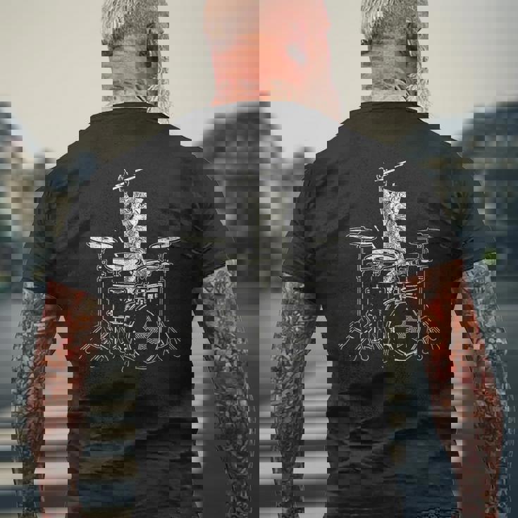 猫 ドラマー 動物 ドラマー 猫 ドラム演奏 ドラムプレーヤー メンズTシャツ バックプリント 高齢者への贈り物