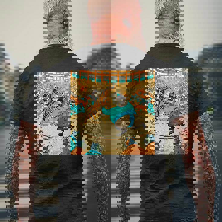 猫 ネコ 相撲 面白いtシャツ 文字入り メンズ おもしろ 面白い 服 おもしろグッズ ネタ 力士 浮世絵 メンズTシャツ バックプリント 高齢者への贈り物