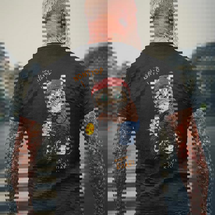 猫 バイク オートバイ おもしろ ねこ ライダース バイカー 面白い ネコ メンズTシャツ バックプリント 高齢者への贈り物