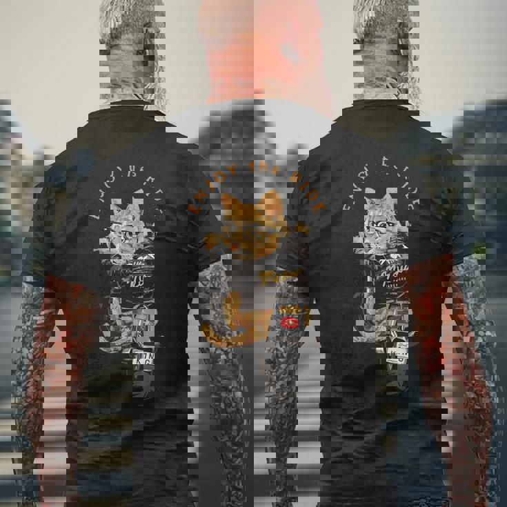 猫 おもしろ バイク オートバイ ねこ ライダース バイカー 面白い ネコ メンズTシャツ バックプリント 高齢者への贈り物