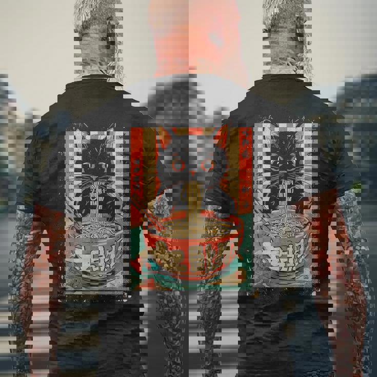 猫 ラーメン ヌードル 日本アニメ 漫画 ラーメン カワイイ 猫 メンズTシャツ バックプリント 高齢者への贈り物