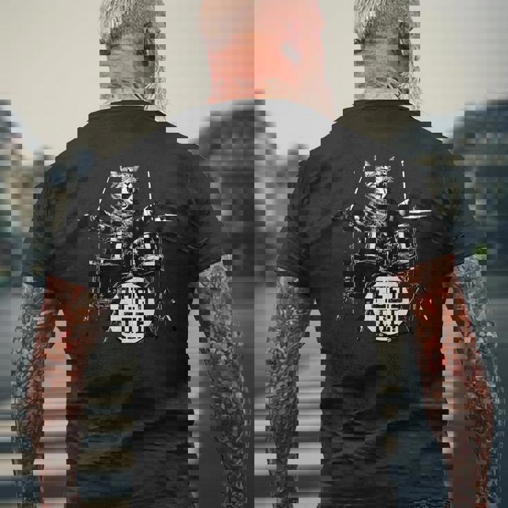 猫 ロックンロール パンク バンド 猫柄 猫好き Rock 面白い おしゃれ かっこいい 大きいサイズ Catdrum メンズTシャツ バックプリント 高齢者への贈り物