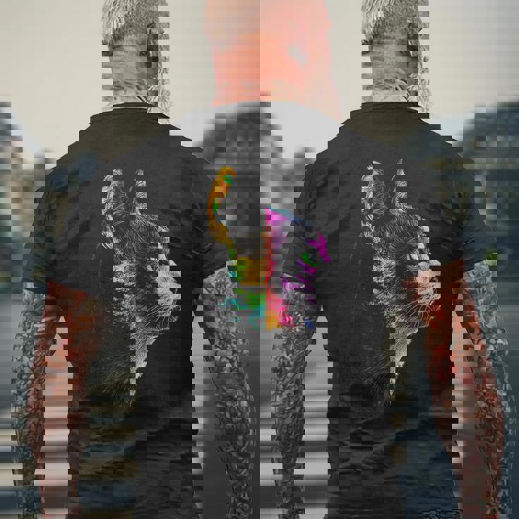 猫 動物 グラフィック アートワーク 猫 メンズTシャツ バックプリント 高齢者への贈り物