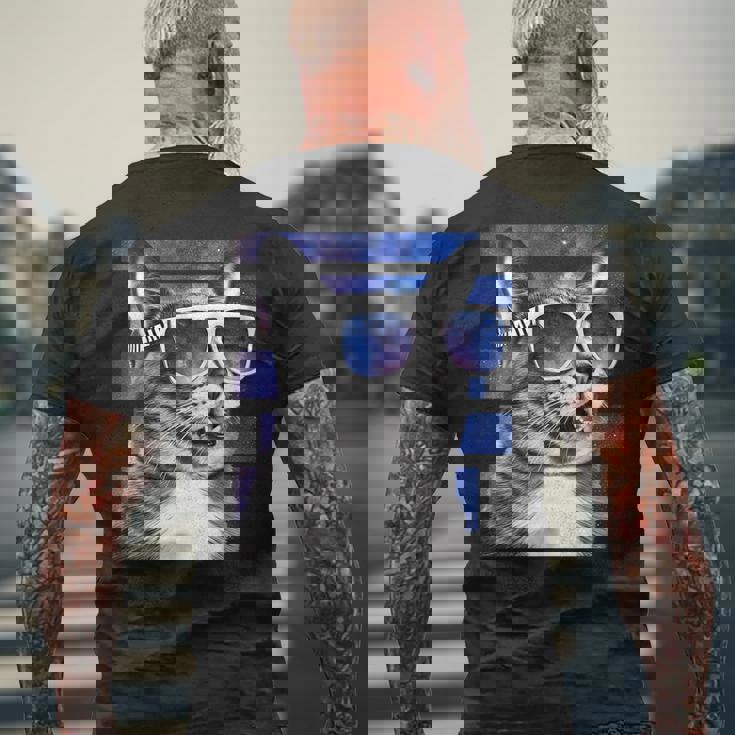 猫 宇宙 メガネ ギャラクシー サングラス おもしろい 猫 ミーム メンズTシャツ バックプリント 高齢者への贈り物