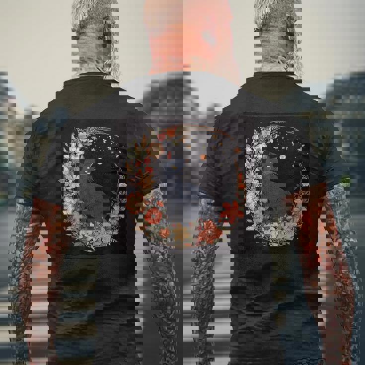 猫 月 花柄 グラフィック メンズTシャツ バックプリント 高齢者への贈り物