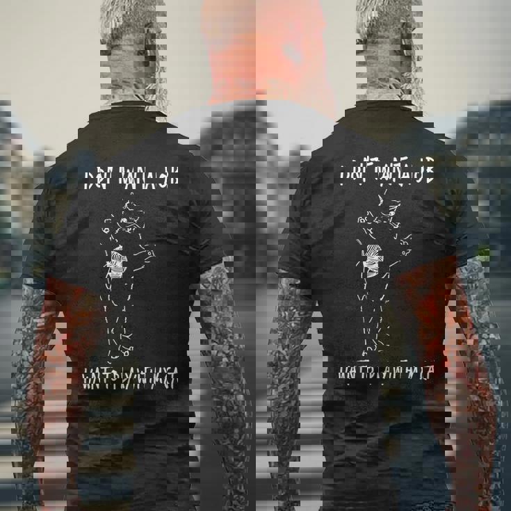 猫と遊びたい仕事はしたくない 面白いふれあい。 メンズTシャツ バックプリント 高齢者への贈り物