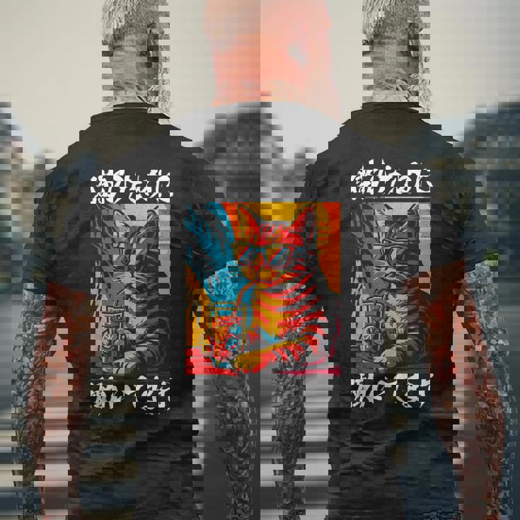 猫のために働いています レトロビーチスタイル猫 面白い メンズTシャツ バックプリント 高齢者への贈り物