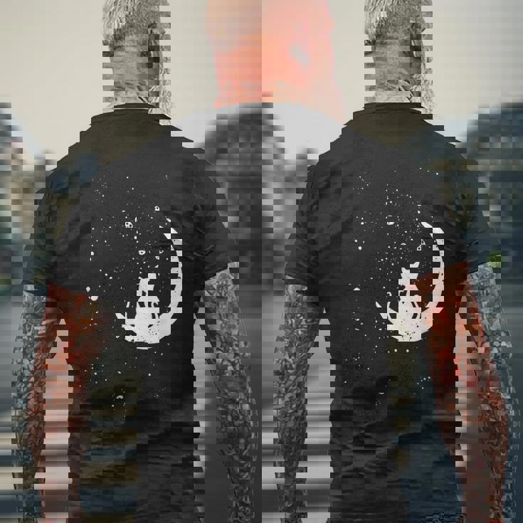 猫の家族 月の絵柄 メンズ レディース 子供 メンズTシャツ バックプリント 高齢者への贈り物