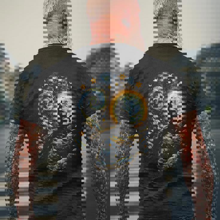 猫の星月夜 猫ヴァン・ゴッホ キャットアート キッズメンズ面白い猫 猫 メンズTシャツ バックプリント 高齢者への贈り物