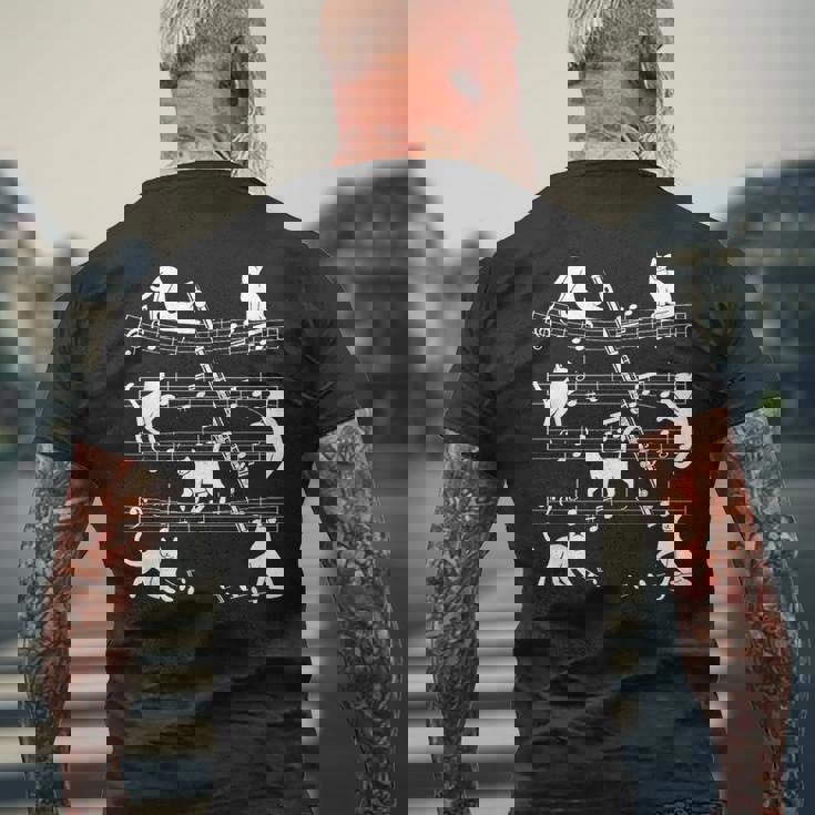 猫好きフルート奏者のためのフルート猫。 メンズTシャツ バックプリント 高齢者への贈り物