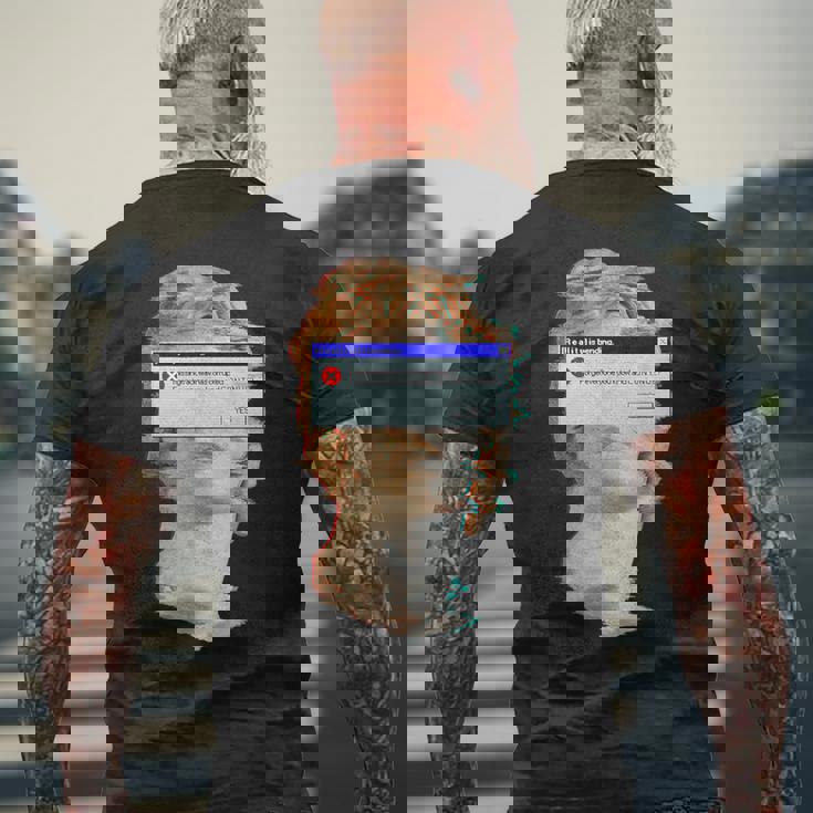 現実は曲がっている。エラーポップアップ付きの美的ギリシャ像 メンズTシャツ バックプリント 高齢者への贈り物