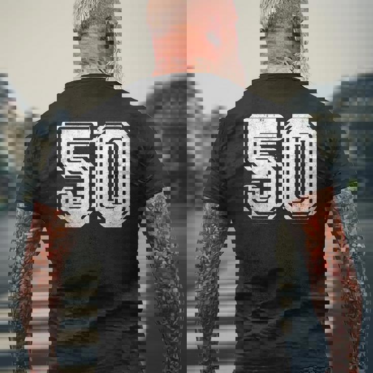 番号 50 ホワイト スポーツ ディストレスト番号 メンズTシャツ バックプリント 高齢者への贈り物