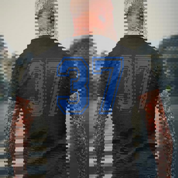 番号37インチ ブルー メンズTシャツ バックプリント 高齢者への贈り物