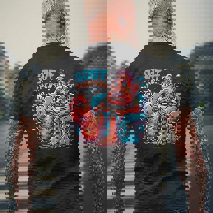 痛風が起こる 面白くて陽気な愚かな痛み むくみ メンズTシャツ バックプリント 高齢者への贈り物