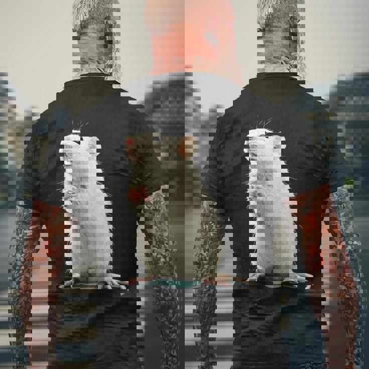 白いネズミが好きな人のための面白い見た目の白いネズミ メンズTシャツ バックプリント 高齢者への贈り物