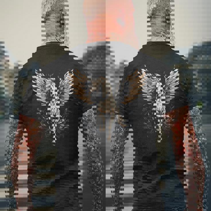 白いペガサス 大きな白い翼 面白いグラフィックtシャツ メンズTシャツ バックプリント 高齢者への贈り物