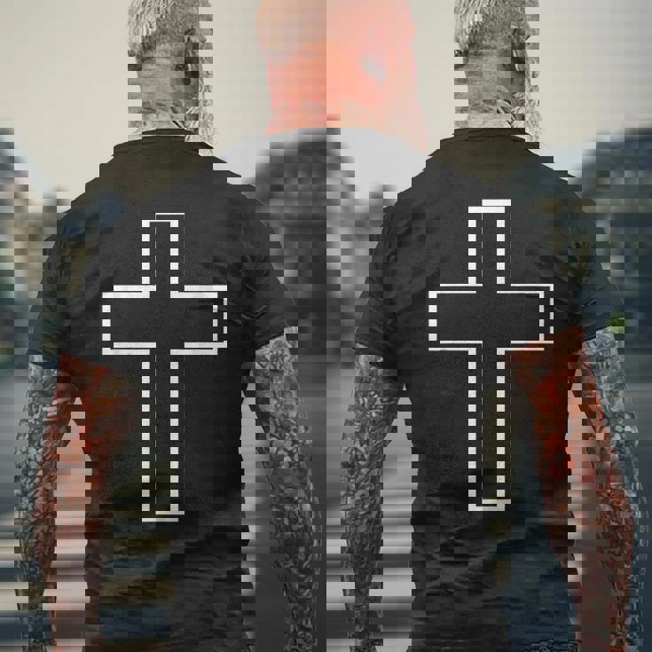 白い十字の記号の輪郭の服の設計聖十字架 メンズTシャツ バックプリント 高齢者への贈り物