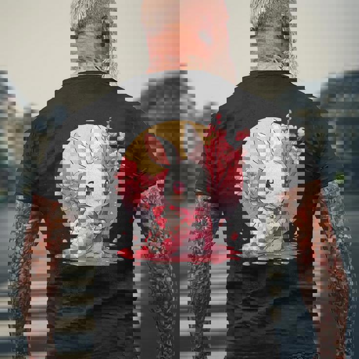 白うさぎの春のさくらアドベンチャー メンズTシャツ バックプリント 高齢者への贈り物