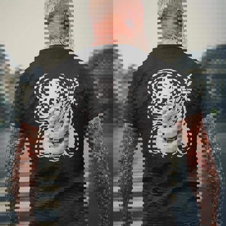 白蛇と弁財天 和風神秘デザイン 蛇と楽器モチーフ メンズTシャツ バックプリント 高齢者への贈り物