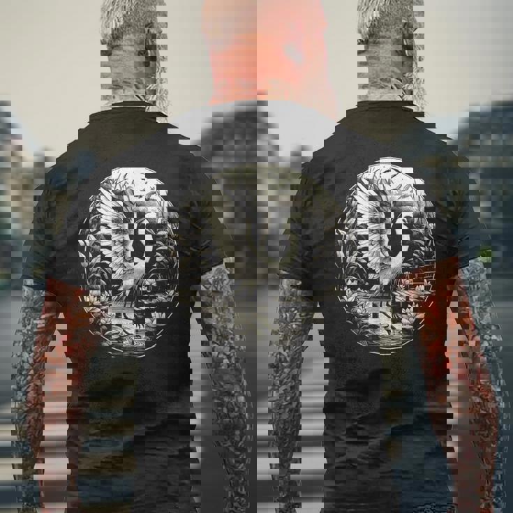 白鷺シーンのグラフィック アート デザイン メンズTシャツ バックプリント 高齢者への贈り物