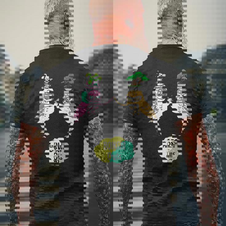 盆栽フクロウと宇宙盆栽フクロウ メンズTシャツ バックプリント 高齢者への贈り物