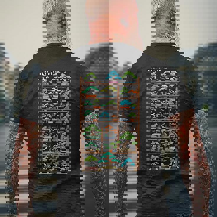 盆栽好きの棚盆栽 メンズTシャツ バックプリント 高齢者への贈り物