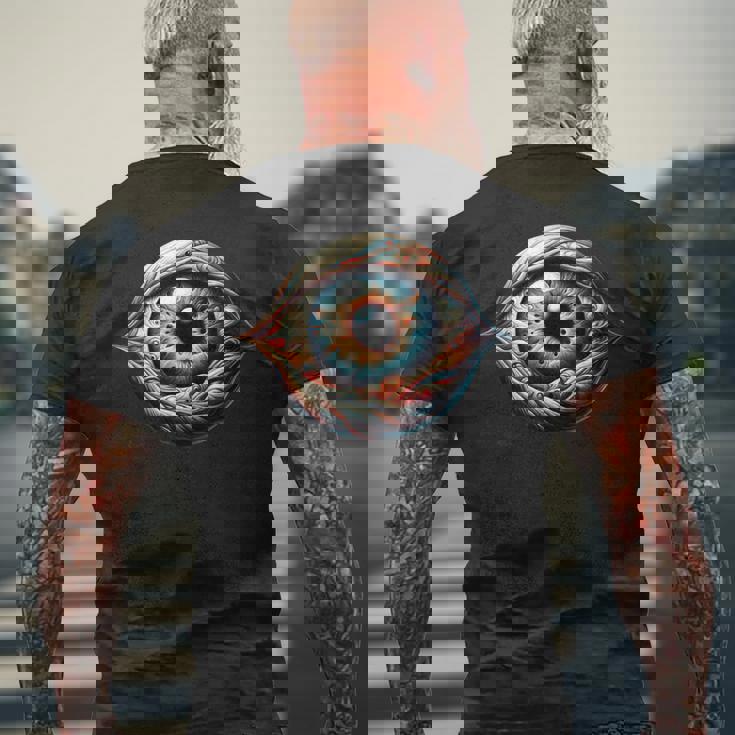 目玉 不気味な目 メンズTシャツ バックプリント 高齢者への贈り物