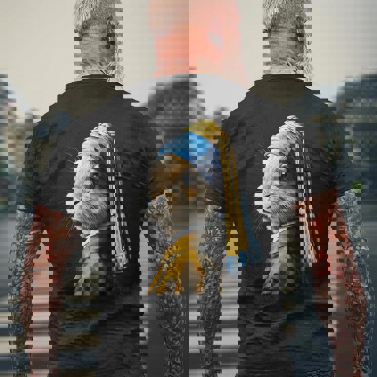 真珠の耳飾りのウサギ メンズTシャツ バックプリント 高齢者への贈り物