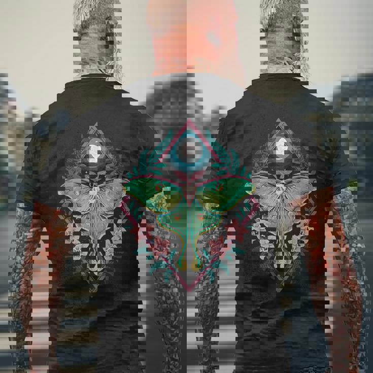 神秘的なルナモスムーンフローラルボーホーネイチャースピリットデザイン。 メンズTシャツ バックプリント 高齢者への贈り物