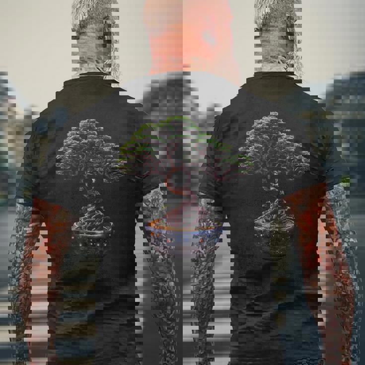 神秘的な盆栽の木 メンズTシャツ バックプリント 高齢者への贈り物