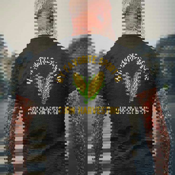 私の好きなスポーツはトウモロコシの収穫です面白い穀物農家 メンズTシャツ バックプリント 高齢者への贈り物