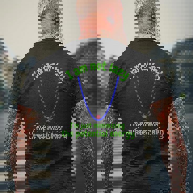 私は怠け者じゃなくて、ポテンシャルエネルギーを最小化しているだけです、おかしい メンズTシャツ バックプリント 高齢者への贈り物